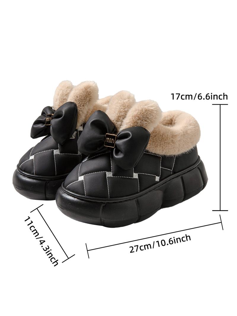 Women's Fashionable Bowknot Design Plush Slippers, Casual Comfortable Home Slippers, Warm Slippers for Indoor & Outdoor Use for Fall & Winter, Footwear, House Slippers
