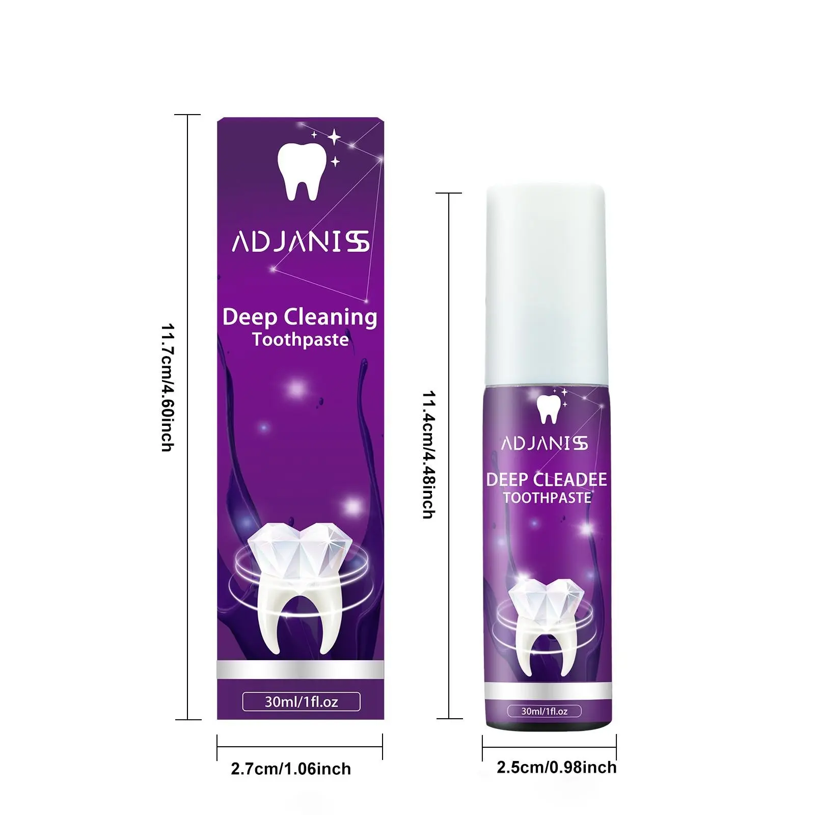 Adjaniss Deep Cleaning Toothpaste, Whitening Color Correction, Anti-Cavity Balm, Suitable for Teeth, 30ML