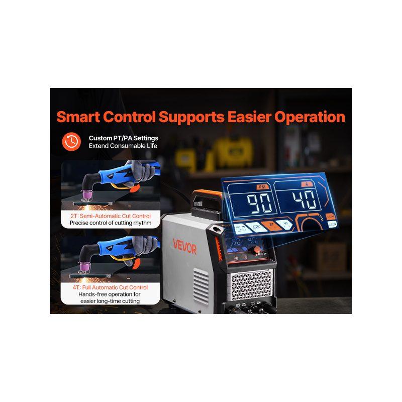 VEVOR Plasma Cutter, 50A Non-Touch Pilot Arc Plasma Cutting Machine, 110V/220V Dual Voltage Digital Display IGBT Inverter - with 2T/4T Function Adjustable PA/PT Time for Home Repairs, Workshops