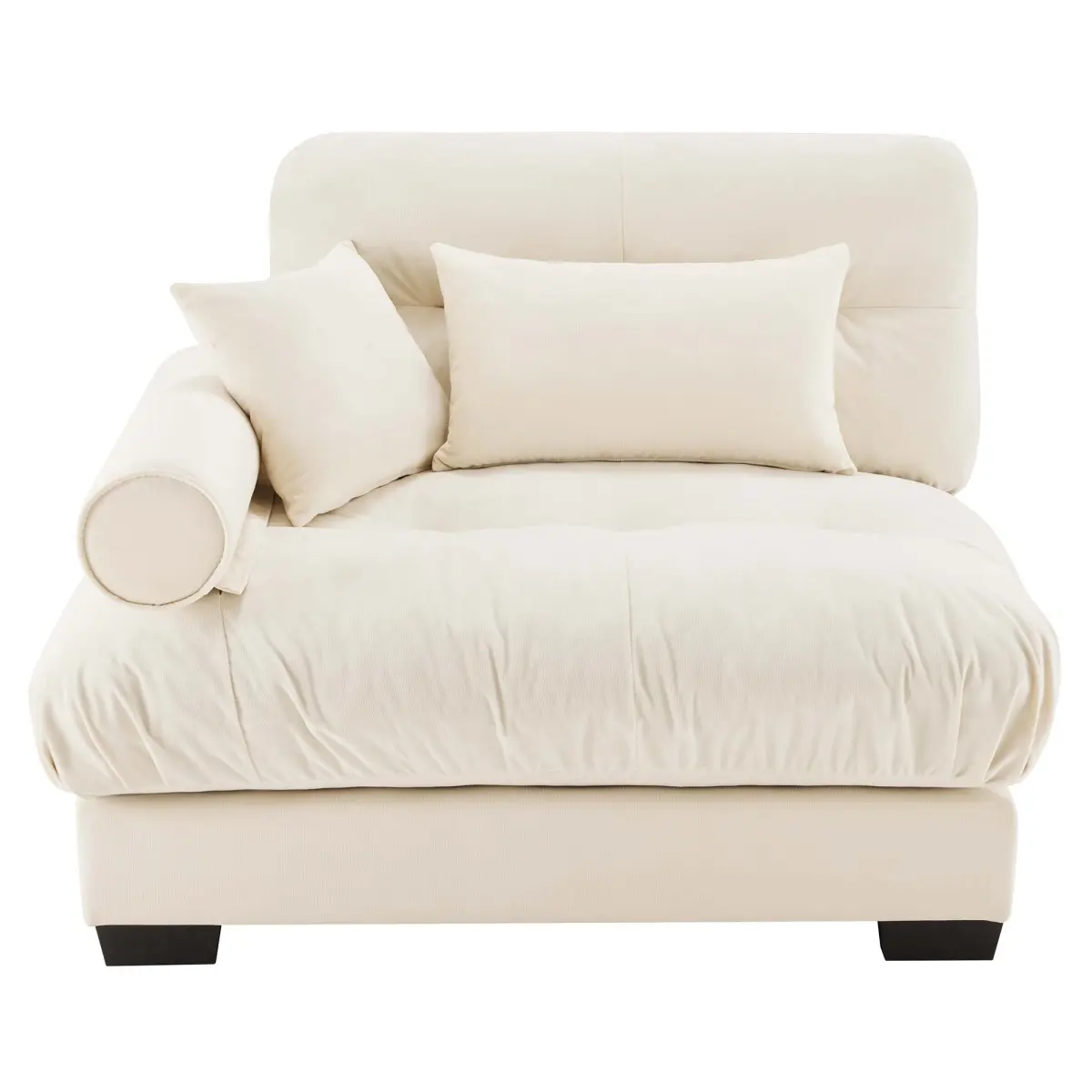 Milano LSF Vintage Indoor Velvet Sofa - Cream, 46.85x37.01x33.46 Inches, Sponge-Cotton Filled Soft Deep Seat, 3 Cloud Cushions, Round Bolster, Reading-Friendly, Elasticity-Enhanced, Assembly Required, Easy-Disassemble Clean-Look Living Room Furniture