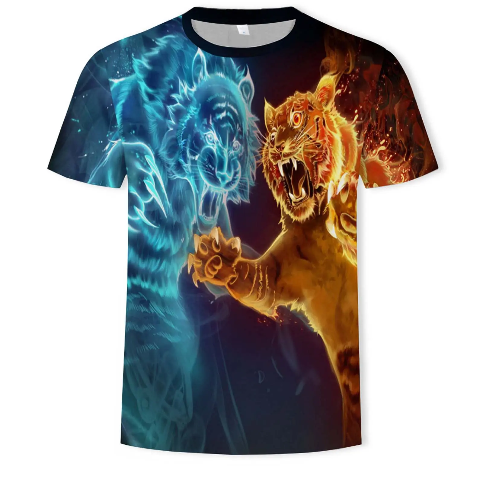 Men's Viral 3D Graphic Print T-Shirt, Bold Lion and Tiger Animal Design Short Sleeve Crew Neck Tee, Lightweight Summer Streetwear Top for Casual Outfits, Outdoor Wear, Vacation Looks, Party Style and Gift Ideas