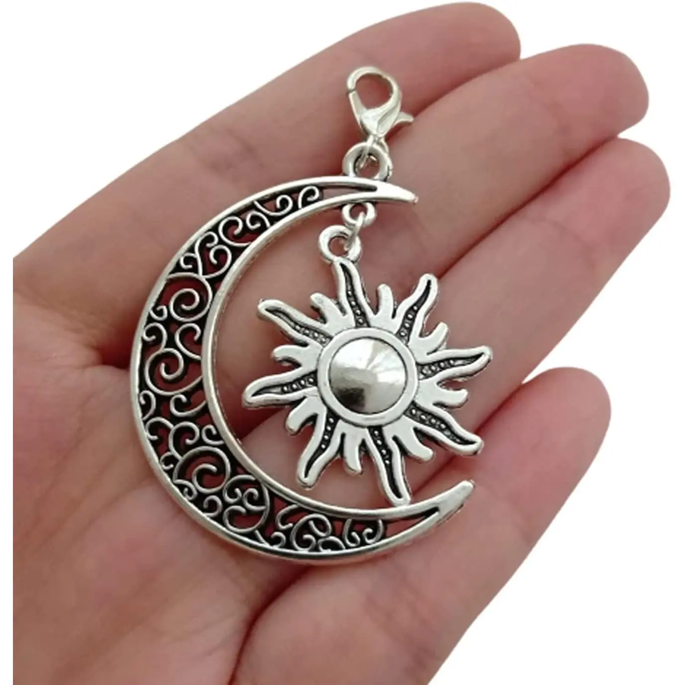 1 count Hollow Moon Sun Clip  Charm, Crescent Zipper Pull | Moon Charm, Boho