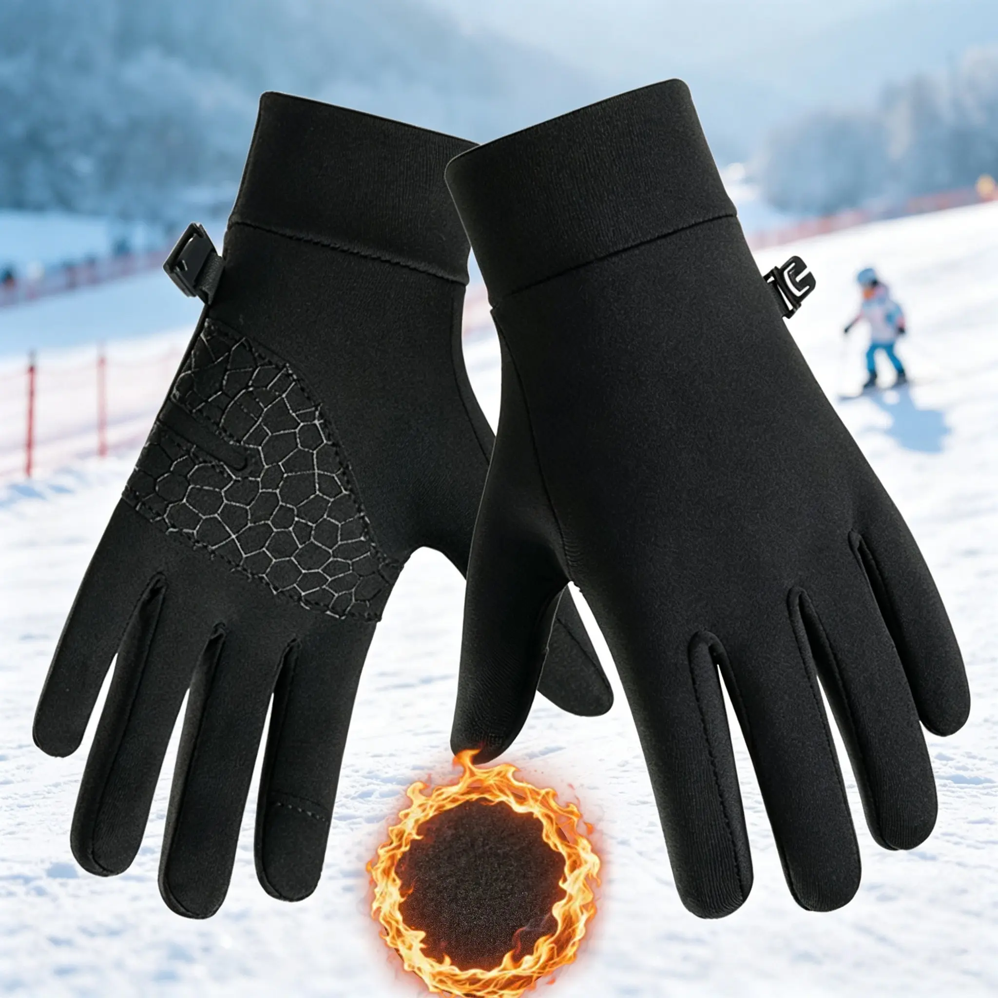 Kids Winter Gloves 6-12 Years, Ultra-Elastic Touchscreen, Non-Slip Thermal Fleece, Warm with Anti-Lost Buckle, for Running Cycling
