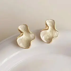 Simple Temperament Women Jewelry Artistic Abstract Cloud Irregular Stud Earrings Colorful Glaze Heart Geometric Drop Earrings