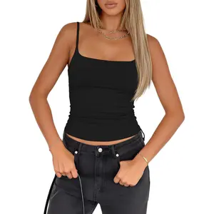 Women Padded Tank Top Built in Bra Adjustable Spaghetti Straps Double Lined Basic Cami Shirt