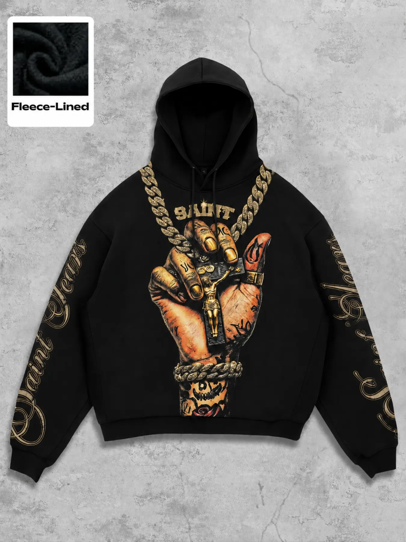 Men’s Graphic Fleece Hoodie, Oversized Pullover Sweatshirt with Gothic Artwork, Skull Hand Design and Dark Streetwear Style for Y2K Fashion and Winter Casual Outfits