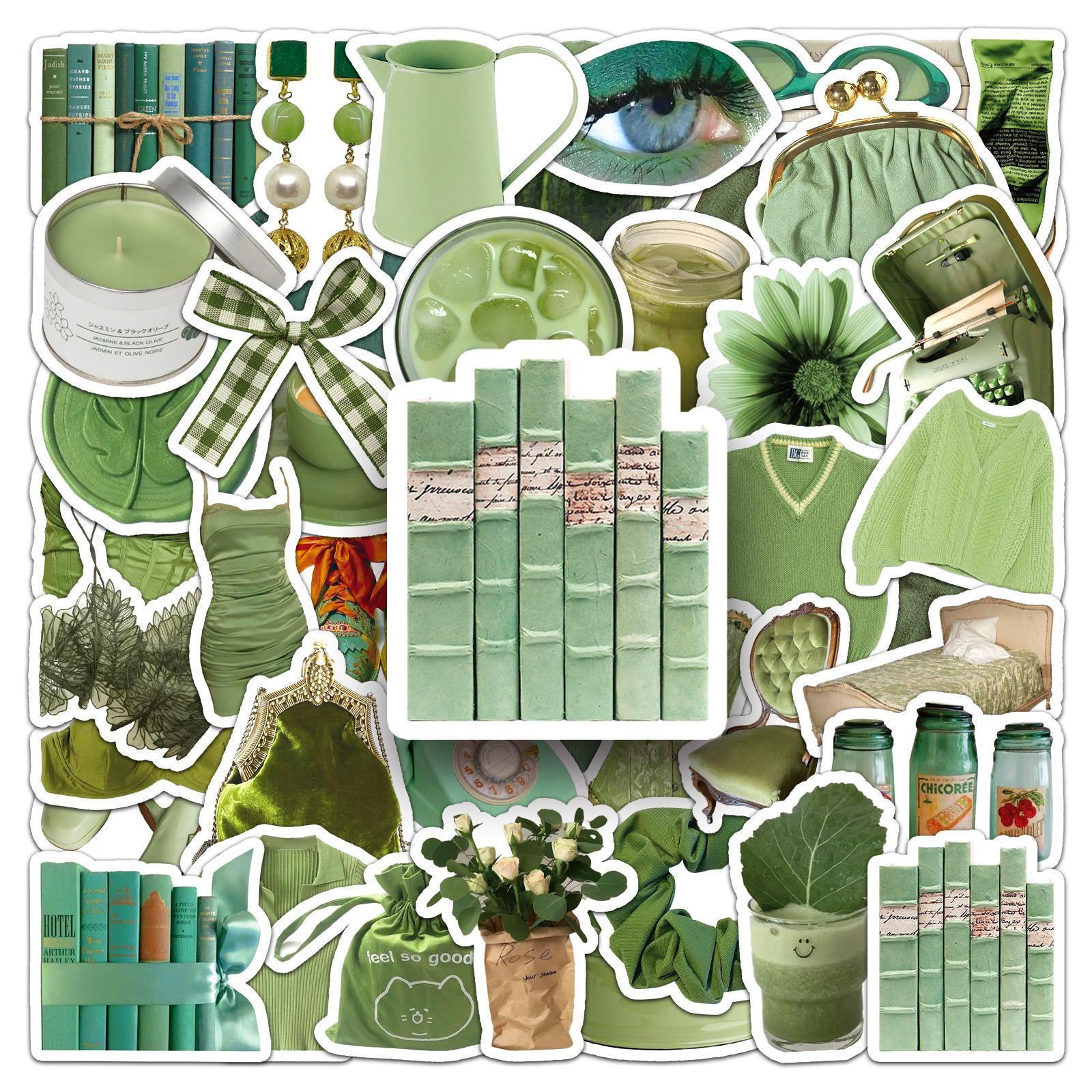 Green Theme Sticker, 50pcs/set DIY Decorative Sticker, Scrapbooking & Stamping Supplies for Journal Making, Gift Wrapping, Greeting Card