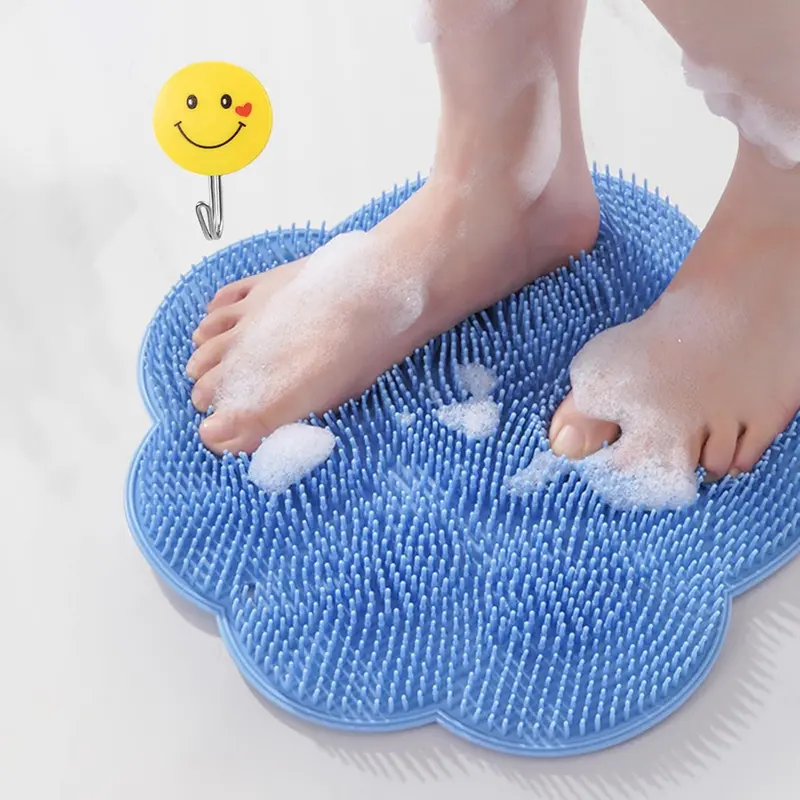 Shower Foot Scrubber Mat with Suction Cups, Silicone Bath Foot & Body Scrubber with Storage Hook, Exfoliating Shower Scrubber, Body Brush for Showering and Bath Massage Tool, Bathroom Essentials, Exfoliation Body Scrubber