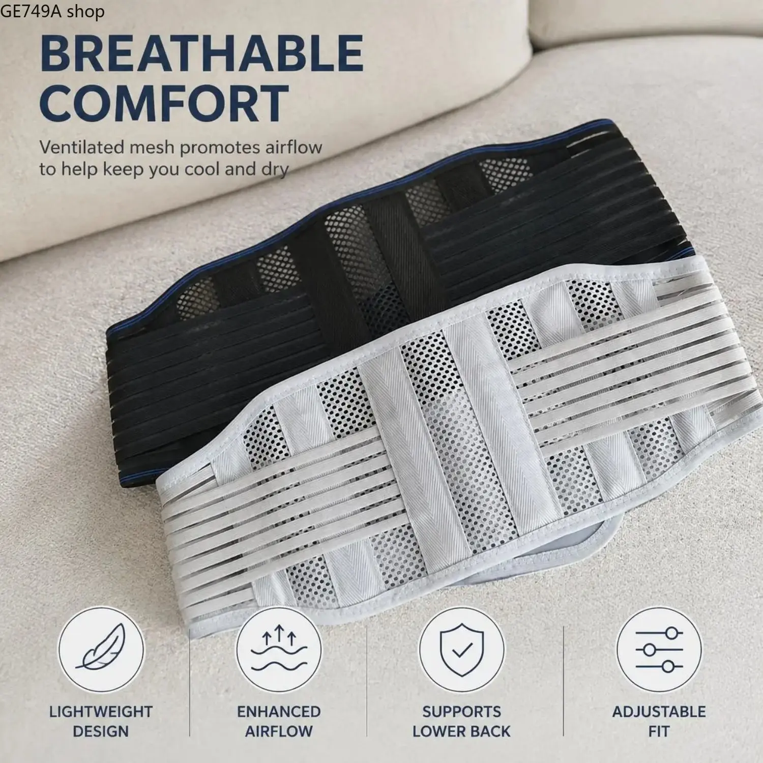 Men's & Women's Lumbar Back Waist Support Belt - 2-Piece Ultra-Thin Steel Braces, Breathable Mesh Lower Back Band for Disc Relief, Adjustable Muscle Strain Recovery Splint
