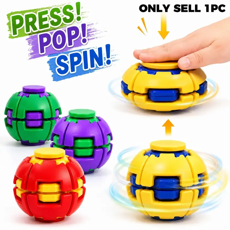 UFO Transform DIY Fidget Ball, Press to Flatten Spring Rebound Auto Spinning Stress Relief Toy, Pocket Size Portable Fidget Spinner Sphere, Educational Buildable Assembly Sensory Toy for Kids Teens Adults, Ideal Birthday Holiday Gift