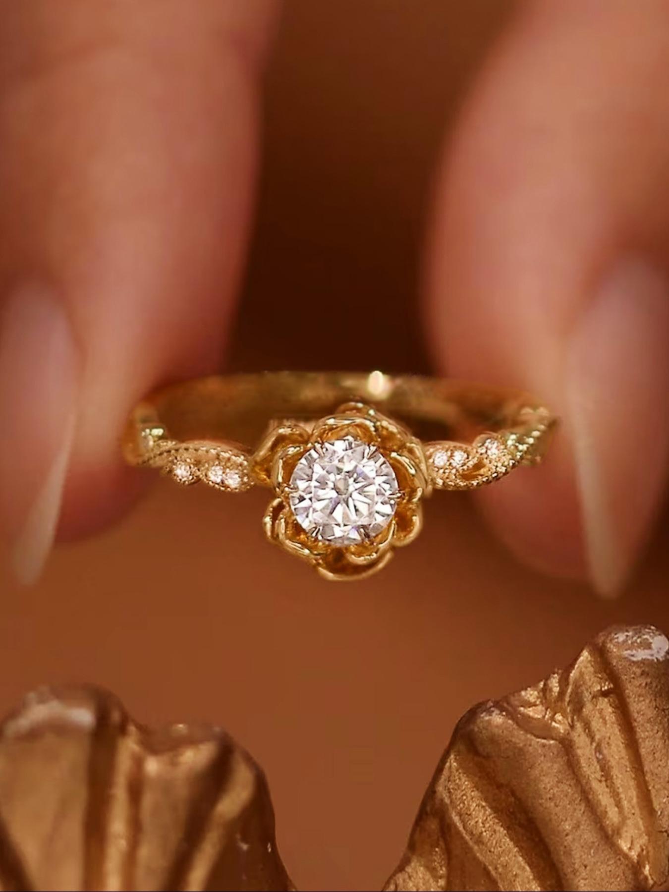 925 Sterling Silver Rose Design Ring, Elegant Engagement Wedding Rings Rhinestones Decor Design Ring for Women, Fashion Jewelry for Party, Daily Decor, Trendy All-match & Exquisite Jewelry for Birthday Gift