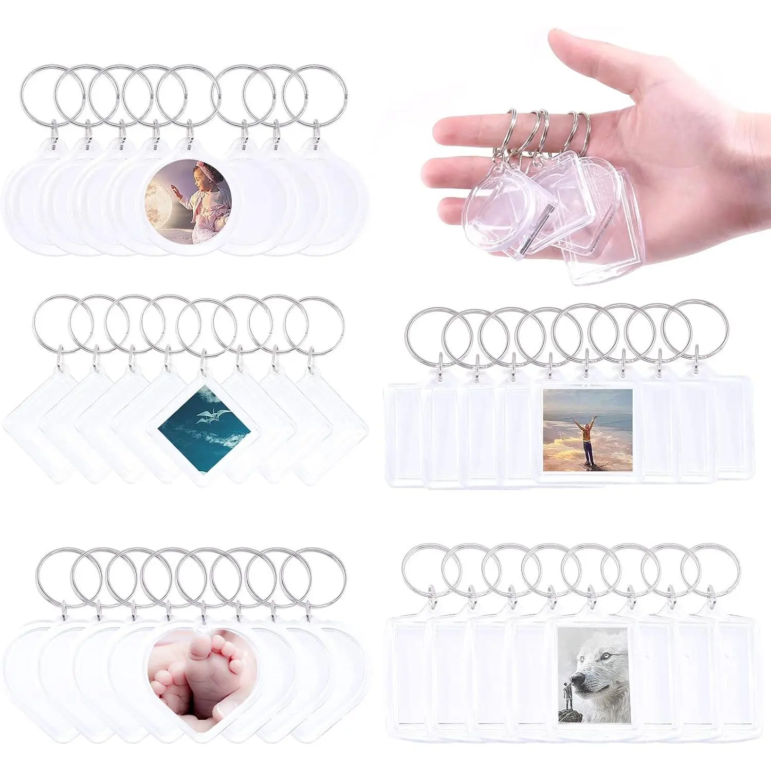 40 count Pendant Picture Frame Keyrings, Make Your Own Keyring Kit,  Central Photo Frame Pendant for  to Assemble and Attach to Key Rings and Bags