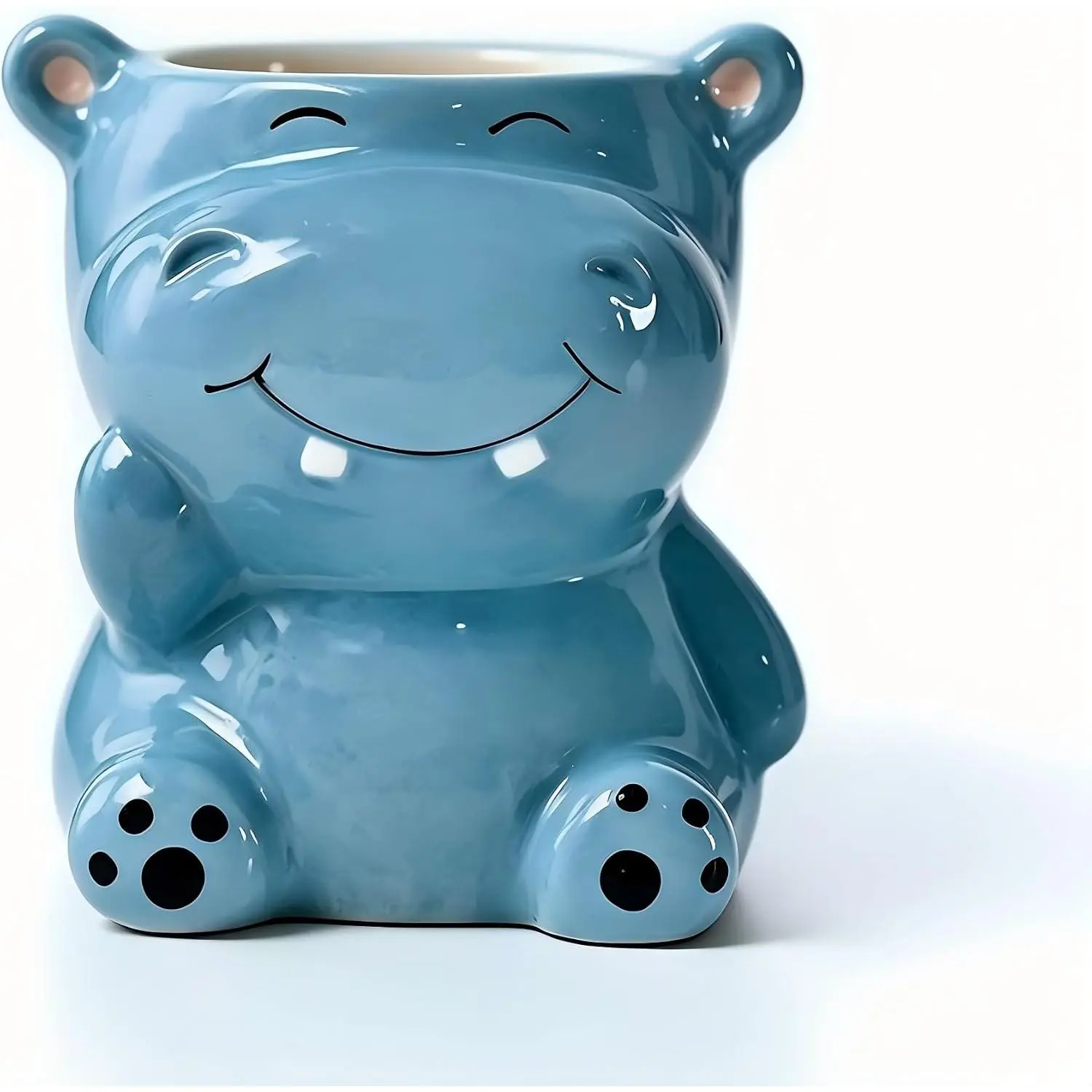 Small Succulent Pot with Drainage,  Hippo Shaped Planter | Indoor & Outdoor | Ceramic | Funny Cartoon Cactus Bonsai Container | Cute Flower  Pot |  Office Desk Garden Decor