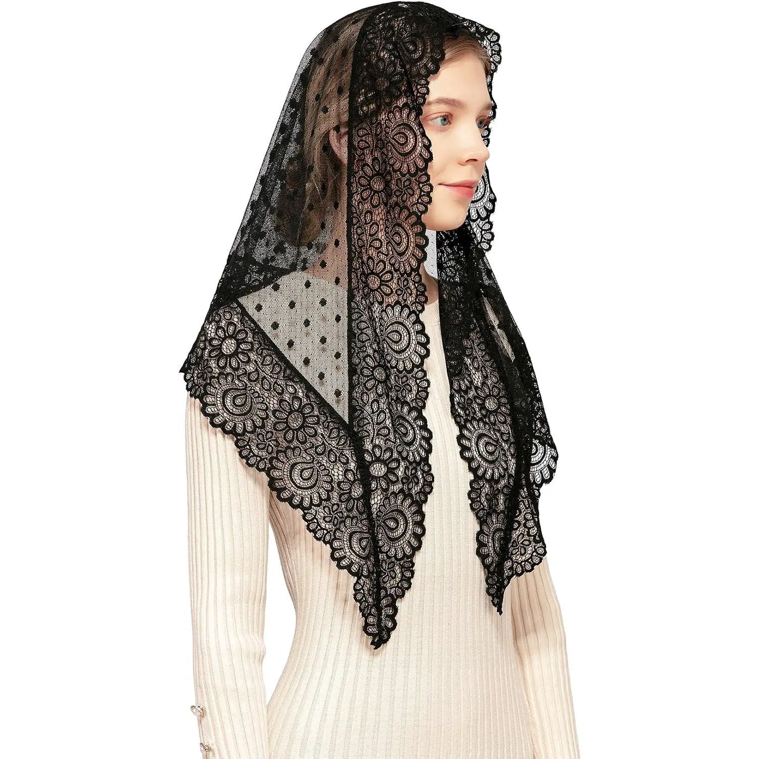Triangle Vintage Inspired Lace Chapel Veils Catholic Mass Head Covering Scarf Mantilla Veils for ChurchGift