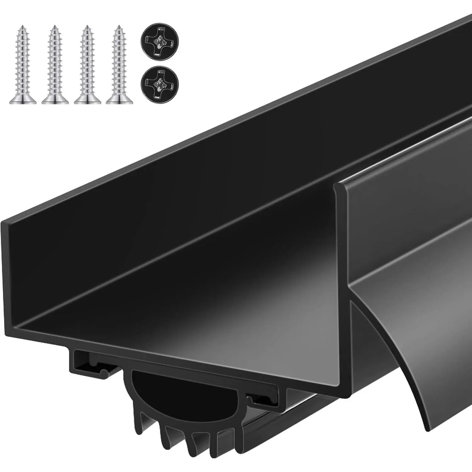1 count /4" x 36" U Shaped  Door Sweep for Bottom of Door with Drip Cap Screw- Metal Weather Stripping Seal Draft Stopper Threshold for Exterior Front Doors (Black)
