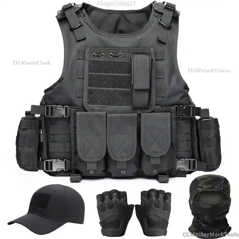 Tactical Vest for Men, Airsoft Vest, Black Molle Vest and Cap Protective Equipment, Tactical Airsoft GearCCMasterMarkToolsASageLiving27DD14HUB STOREXX14CandyClashXX15ForgeFitness
