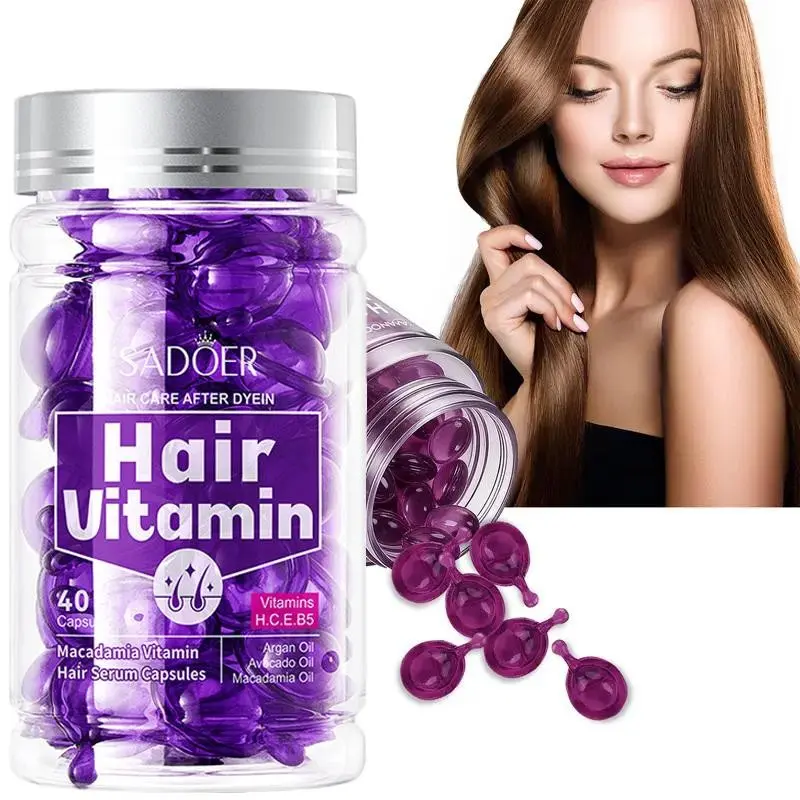 Hair Vitamin Capsules Infused with Violet Vitamins & Argan Oil for Color-Treated & Permed Hair Anti Frizz Smooths Frizz Restores Silkiness & Shine Hair Repair Treatment 40 Capsules