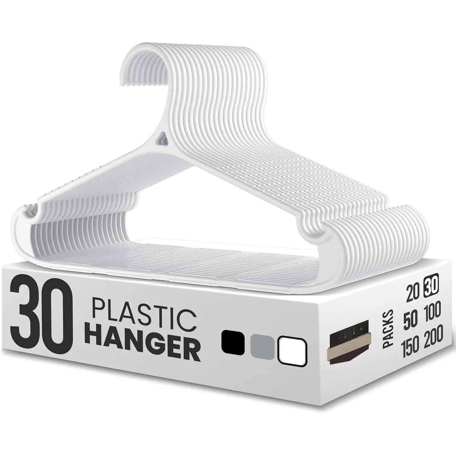 Clothes Hangers - Standard Plastic Hangers Space Saving - Durable Coat Hangers 30 Pack (White)