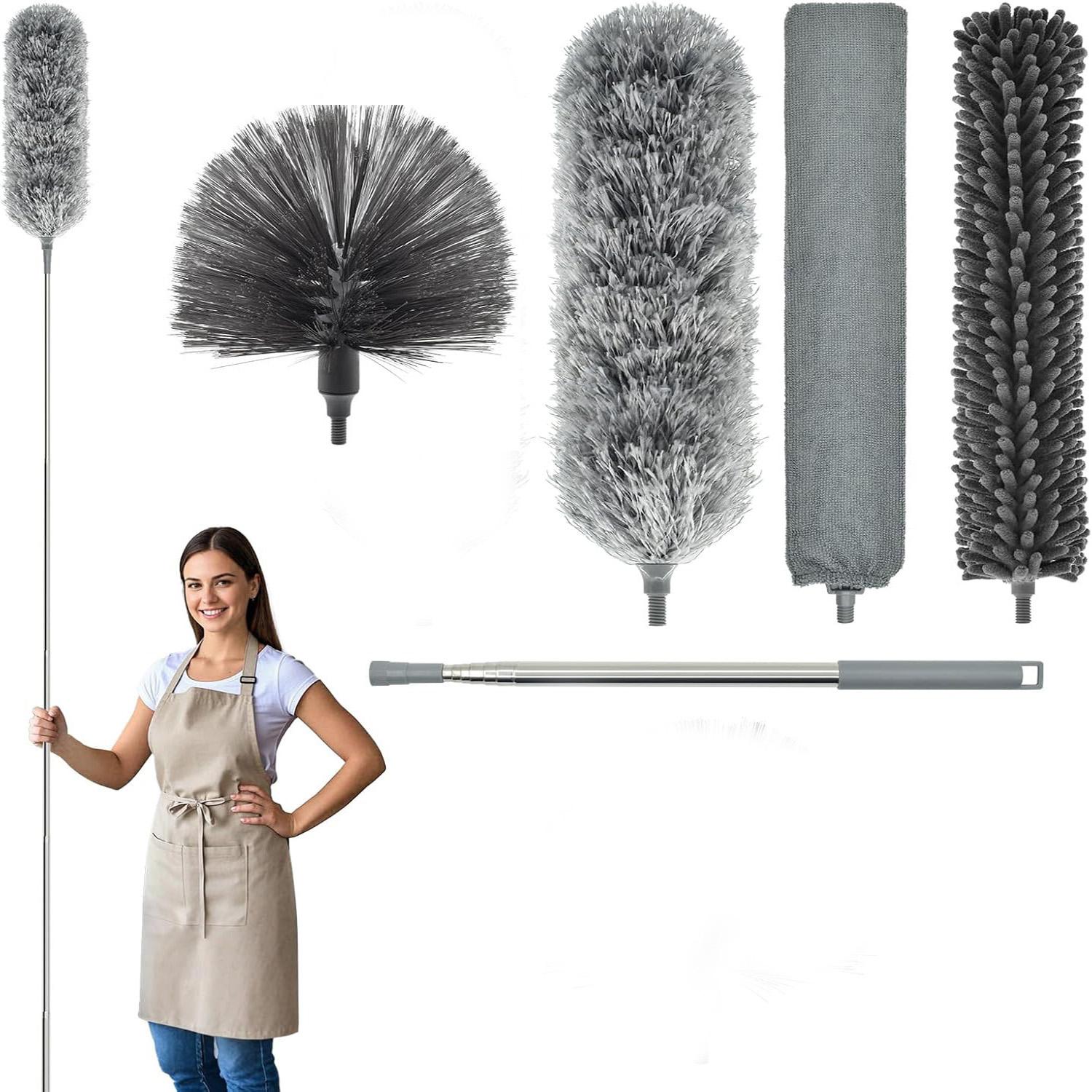 Extendable Feather Duster 4-Piece Set, 30-100 Inch Telescoping Pole, Bendable & Reusable, Perfect for High Ceilings, Fans, Lights, Blinds, Cars, Furniture
