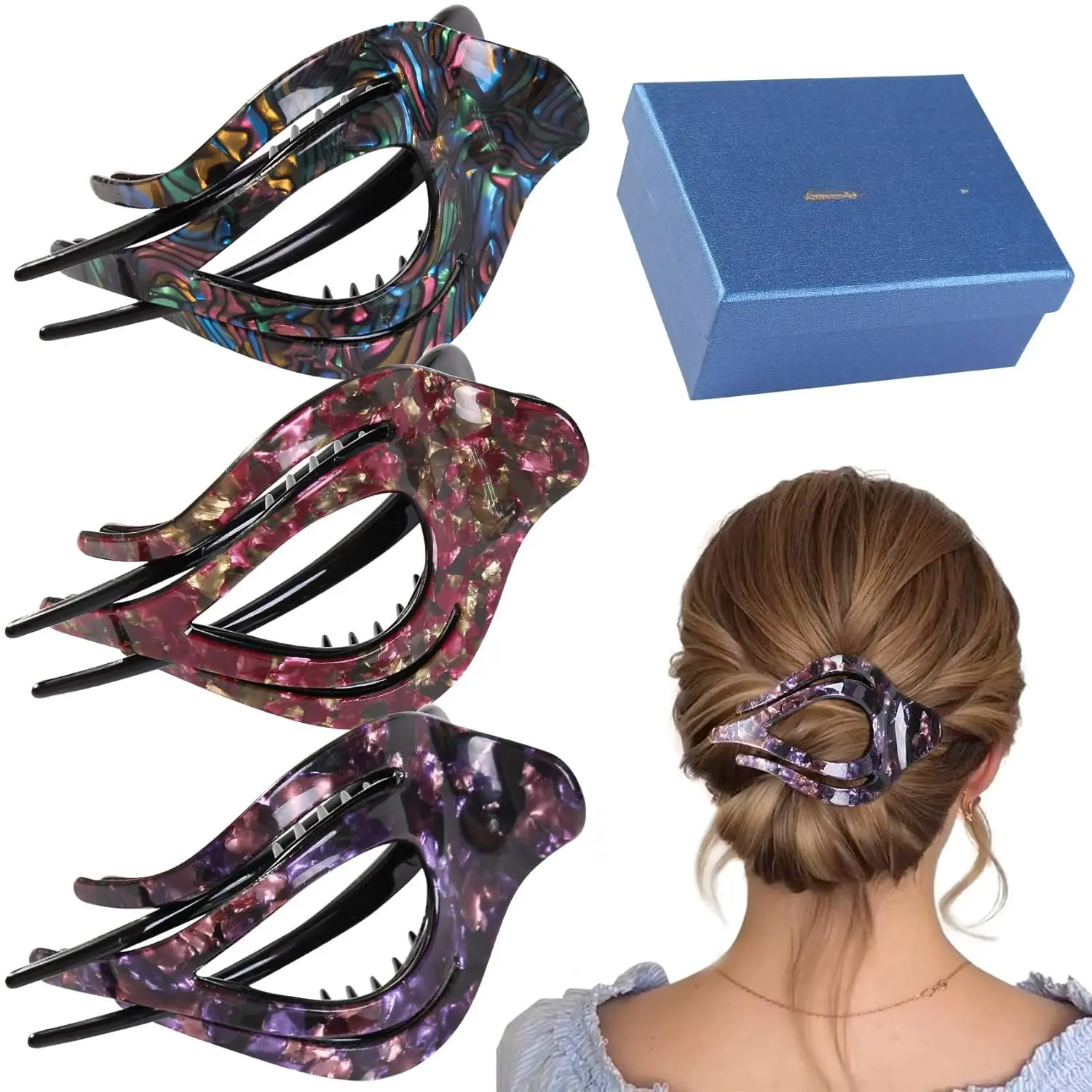 3 count  Concord Women's Hair Claw Clips - Curved  Hold No Slip Grip Large Clips for Thick or Thin Hair (multicolor A)