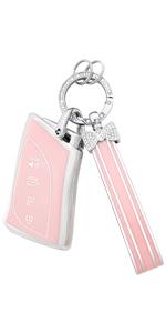 Key Fob Cover for Lexus RX is NX ES RC RX LX Pink 4 Button Car Keys Case Shell Accessories Bling Keychain Lanyard Full Protector Covers Girly Female TPU