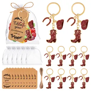10sets/30pcs Keychain Set, Western Cowgirl Zinc Alloy, Includes 10 keychains+10 cards and 10 bags，Denim Style Party Favors with Hats & Boots, Cute Country Star Boot Hat Keychains, Keychain Accessories, Cute Keychains, wedding decor, wedding gifts