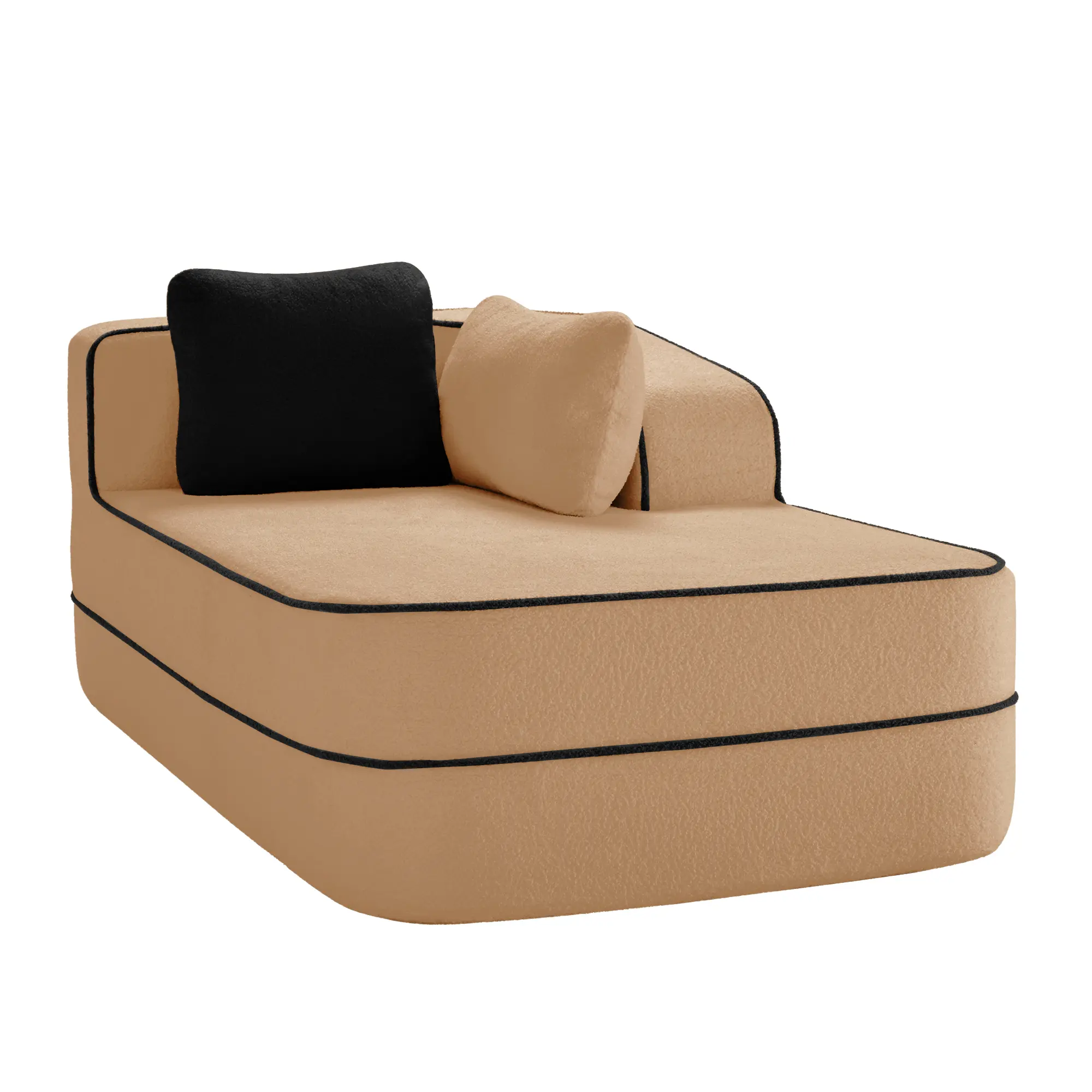 ARCH Right Chaise Sofa with Pillows Teddy Fabric Camel Color L-Shaped Couch for Living Room, Cozy Sectional Sofa with Soft Plush Upholstery, Modern Corner Sofa with Chaise Lounge, Comfortable Cuddler Couch for Apartment, Family Room Furniture