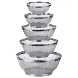 5 Pack Strainers for Kitchen, 18/8 Stainless Steel Colander, Fine Mesh Strainer for Pasta, Rice and Fruit, Sieve for Strain, Drain, Rinse or Steam, Multi Size Sifter