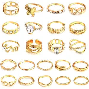 Gold Knuckle Rings Set For Women Stackable Joint Finger Midi Rings Dainty Cubic Crystal Zirconia Hollow Twist Cute Pack Jewelry Gift