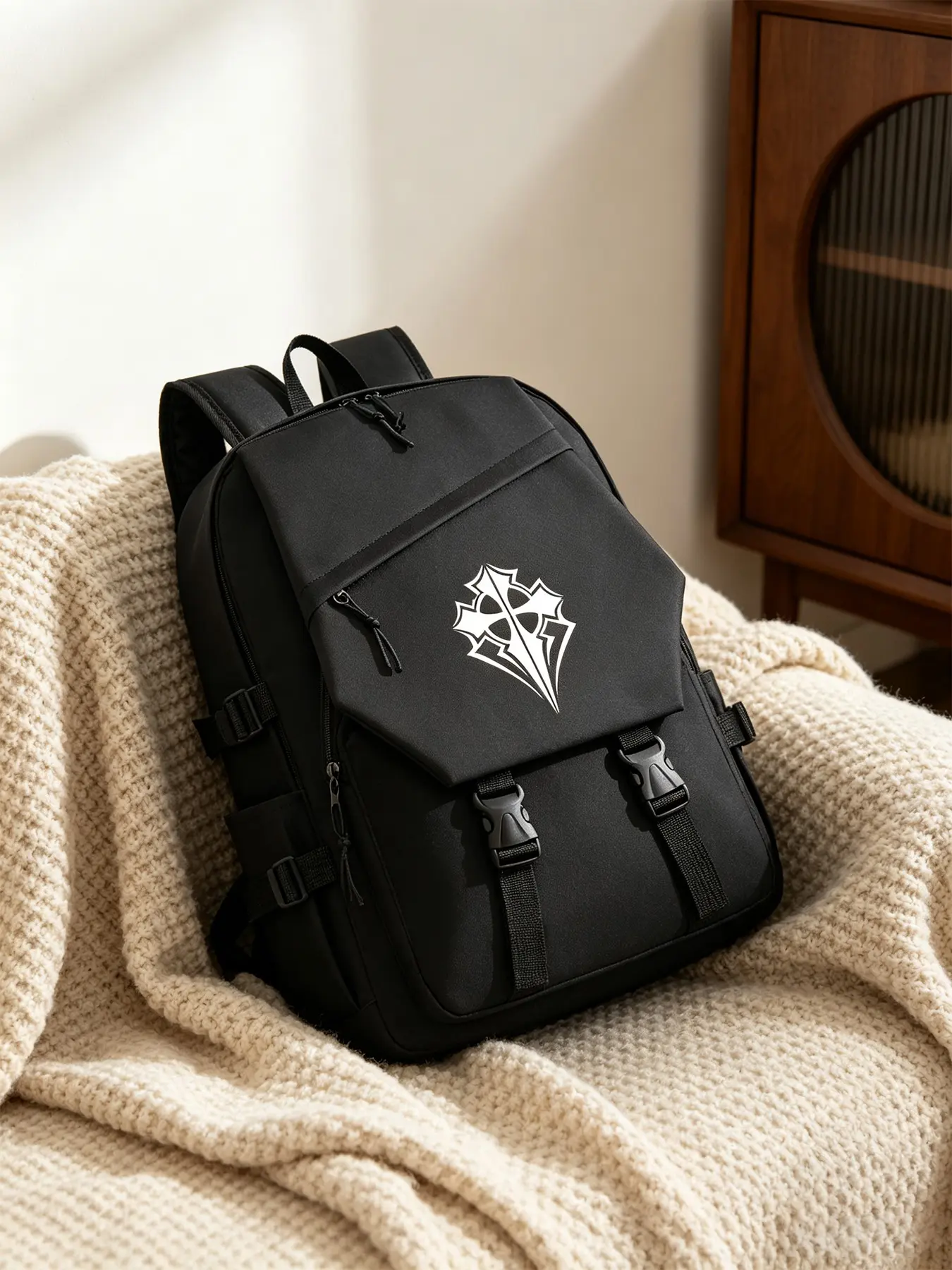 Gothic Thorn Cross Print Men's Backpack, Large Capacity Lightweight Shoulder Bag, Multifunctional Laptop Travel Bag, Daily Use