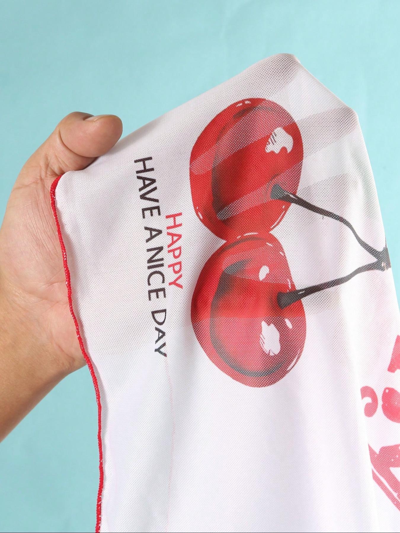 Women's Bikini Set Swimsuit Three-Piece Cherry Letter Print Mesh Chiffon Cover-Up, Perfect Summer Beachwear, Casual Fitted Style, All Seasons