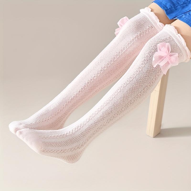 girl Long Stockings with Bow Decoration Soft Gradient Texture Tights Comfortable All Seasons for Daily Special Occasions