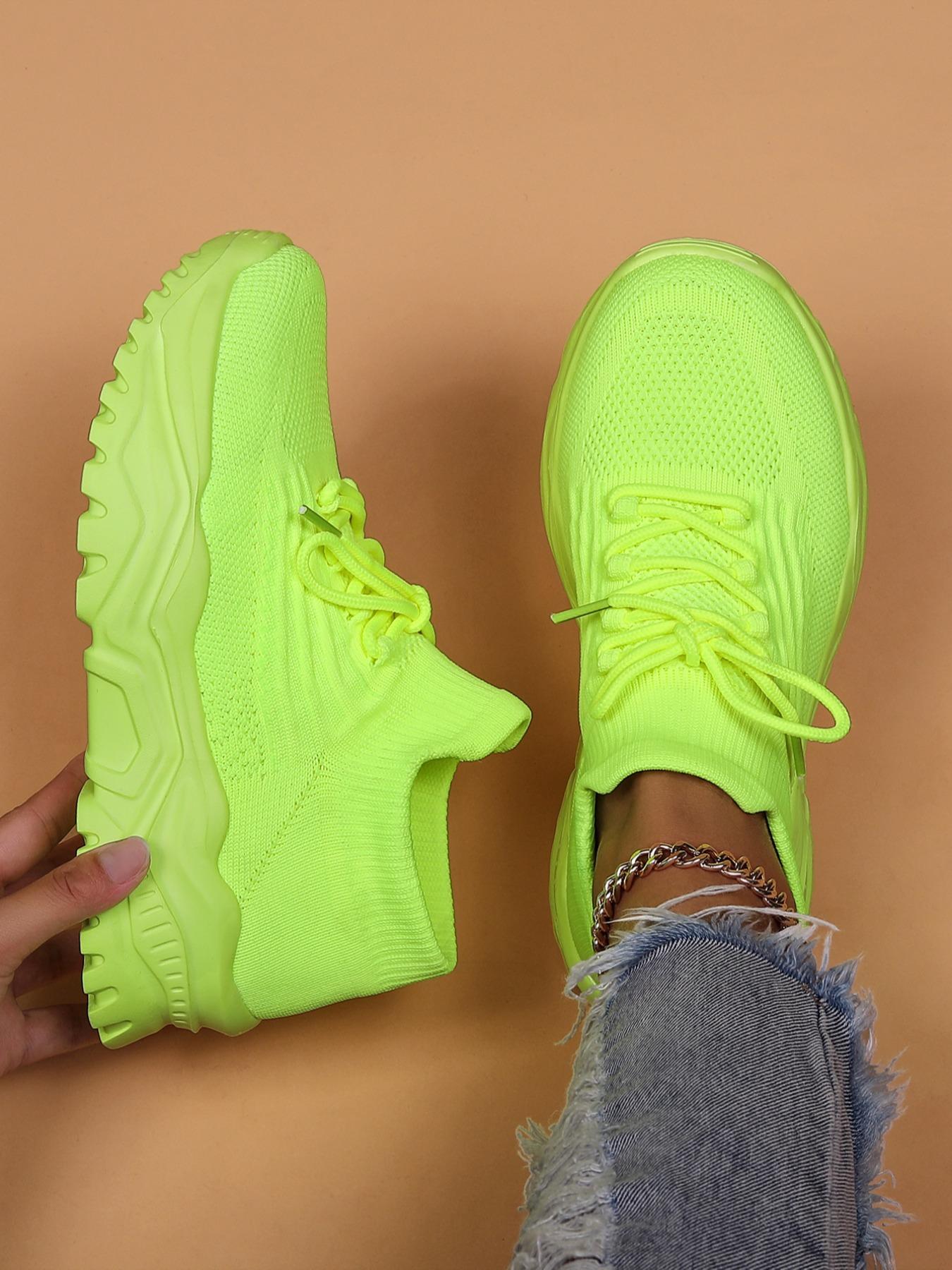 Women's Low Top Sports Running Shoes, Casual Outdoor Sports Walking Shoes, Knit Breathable Chunky Sneakers, Lace up Front Sneakers, Sporty Running Shoes