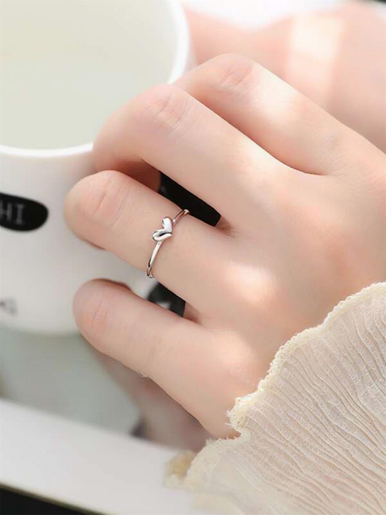 Women's Elegant Heart Design Promise Ring, Exquisite Trendy Minimalist Ring, Fashionable All-match Jewelry for Women for Daily & Party Decoration, Cute Gifts for Her, Heart Signet Ring, Promise Ring Gf