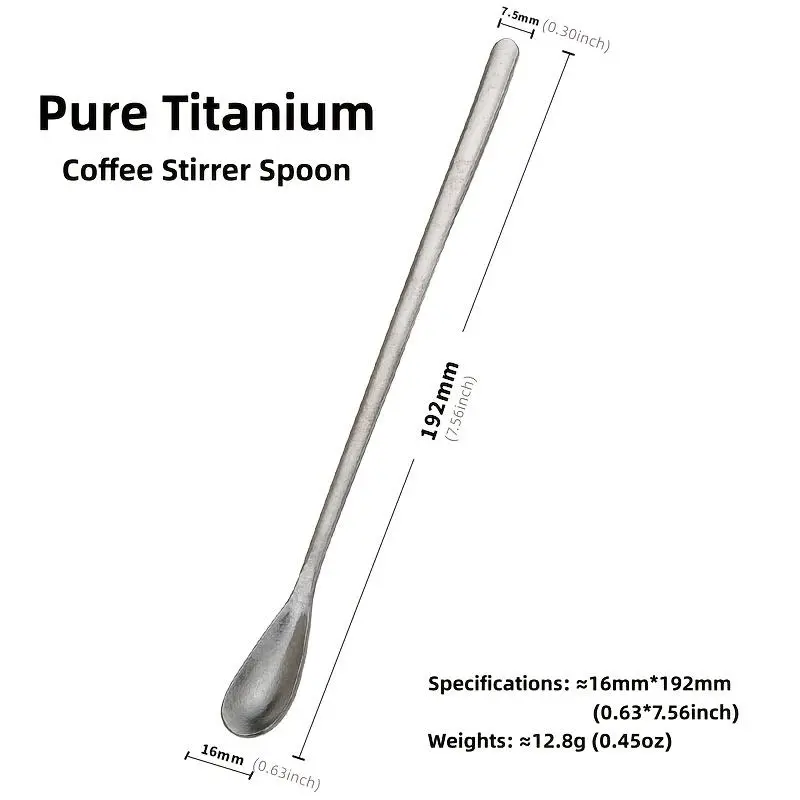 TiTo Pure Titanium Coffee Spoon Stirring Spoon Long Handle Lightweight Coffee Stirring Stick for Espresso Tea Juice Milk Honey Jam Dessert Reusable Metal Spoon for Home Cafe Outdoor Camping