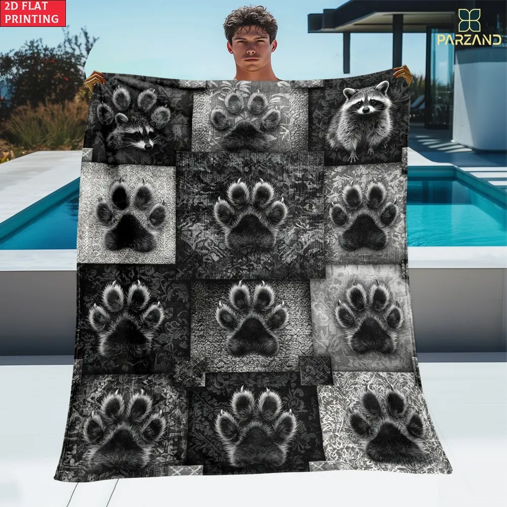 Vintage Patchwork Panda Print Flannel Blanket, Unique Modern Sofa Nap Cover, Cozy and Stylish Home Accessory