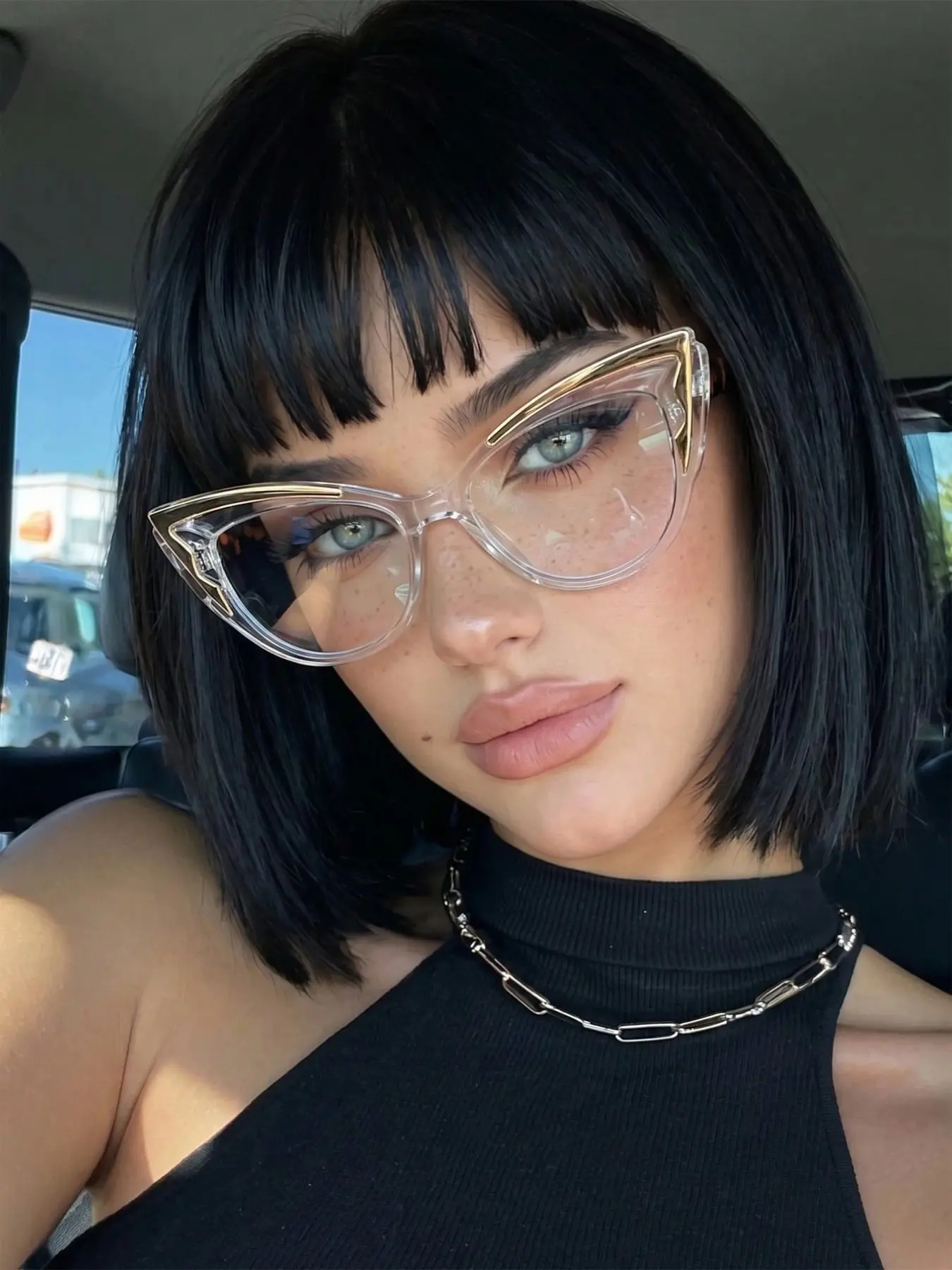 Cat Eye Oval Large Frame Women's Blue Light Blocking Fashion Glasses, Elegant Cute Transparent Everyday Eyewear, Perfect Daily Accessory for Women