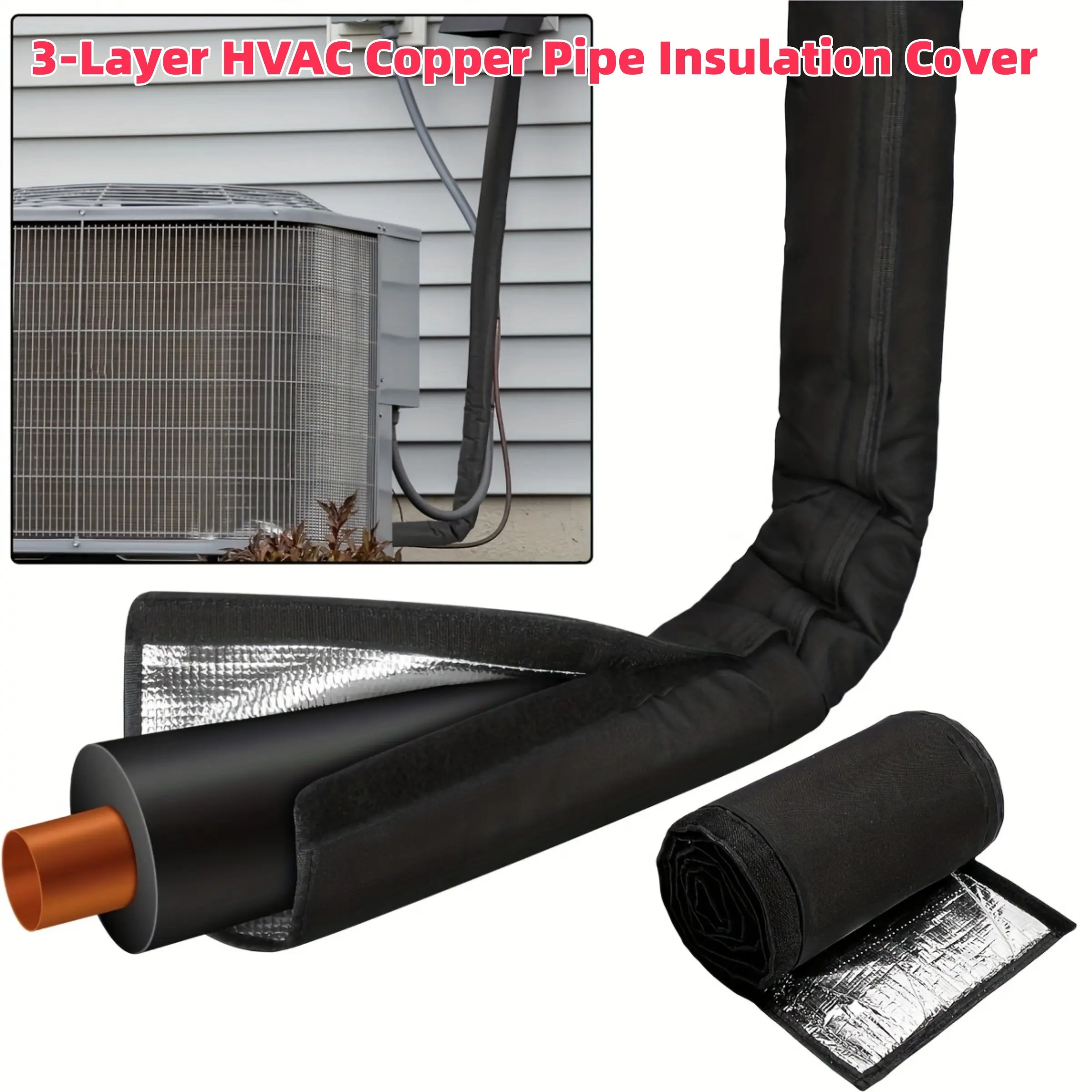 2026 New Upgraded 3 Layers HVAC Copper Pipe Insulation Cover, Black Waterproof AC Pipe Insulation Covers | Lengthing and Widen 80Inch x12Inch 600D Oxford Flexible Copper Line Insulation Sleeve for Outside Central Air Conditioning Mini Splits