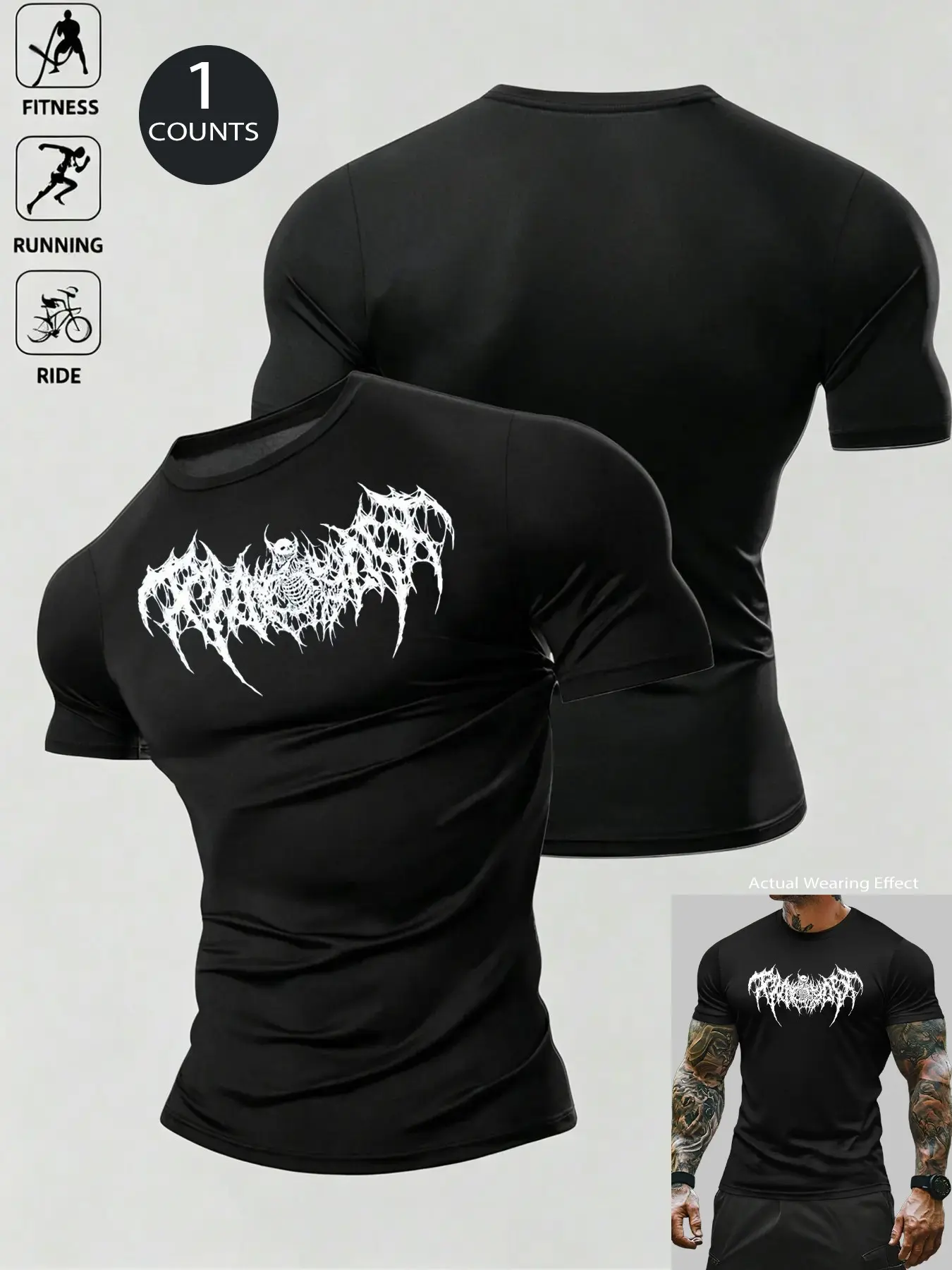 Men's Gothic Skeleton Print Compression Workout T-Shirt - Breathable Quick-Dry Athletic Tee for Gym Running Cycling, Athletic Running Shirts, Fitness Athletic Streetwear Athleisure Top for Casual Daily Wear Gothic Y2K