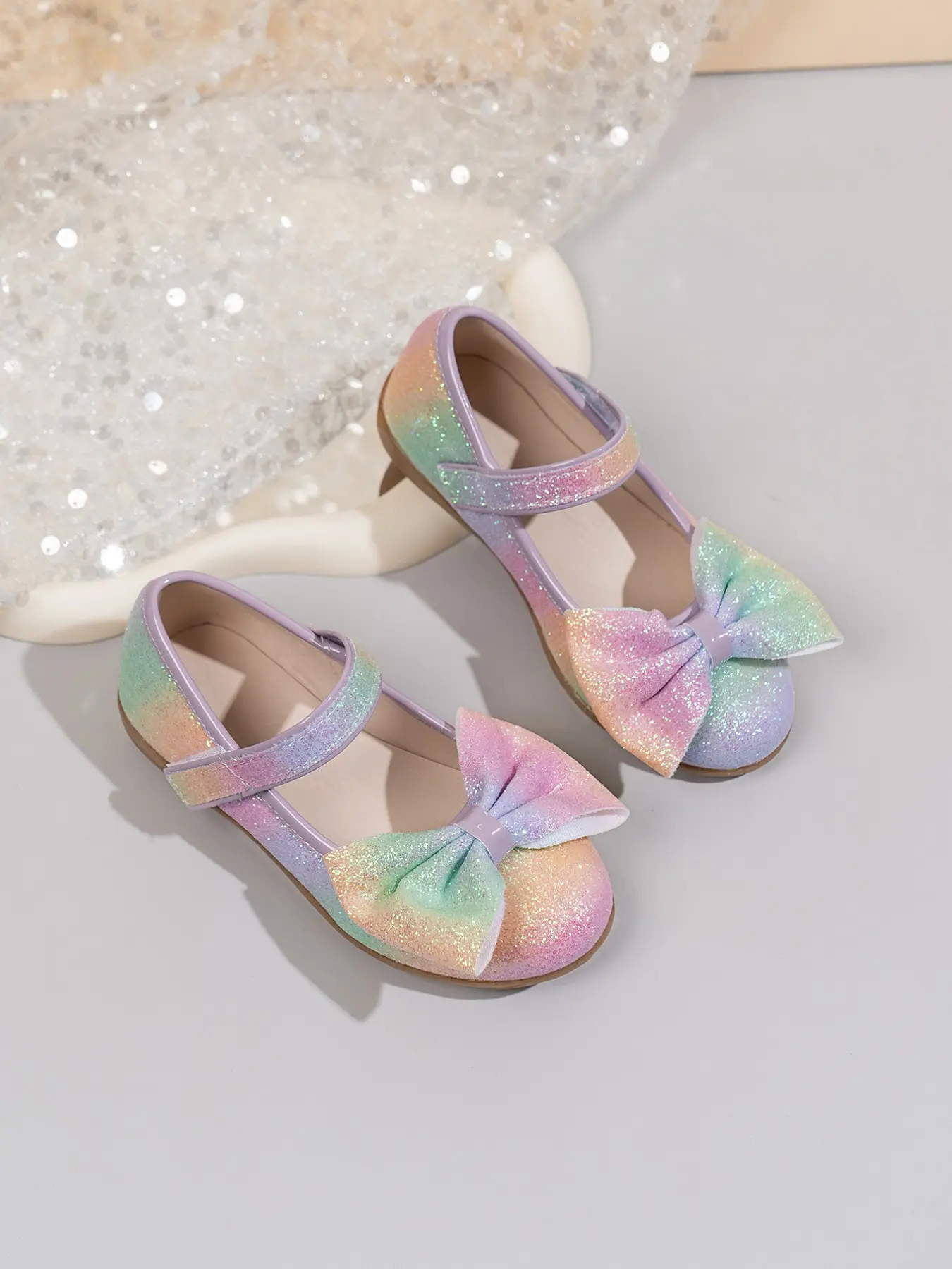 Girls' High Heel Shoes, Medium Large Student Performance Shoes, Colorful Glitter Bow Sequins Princess Shoes, Party Birthday Gathering Daily Wear