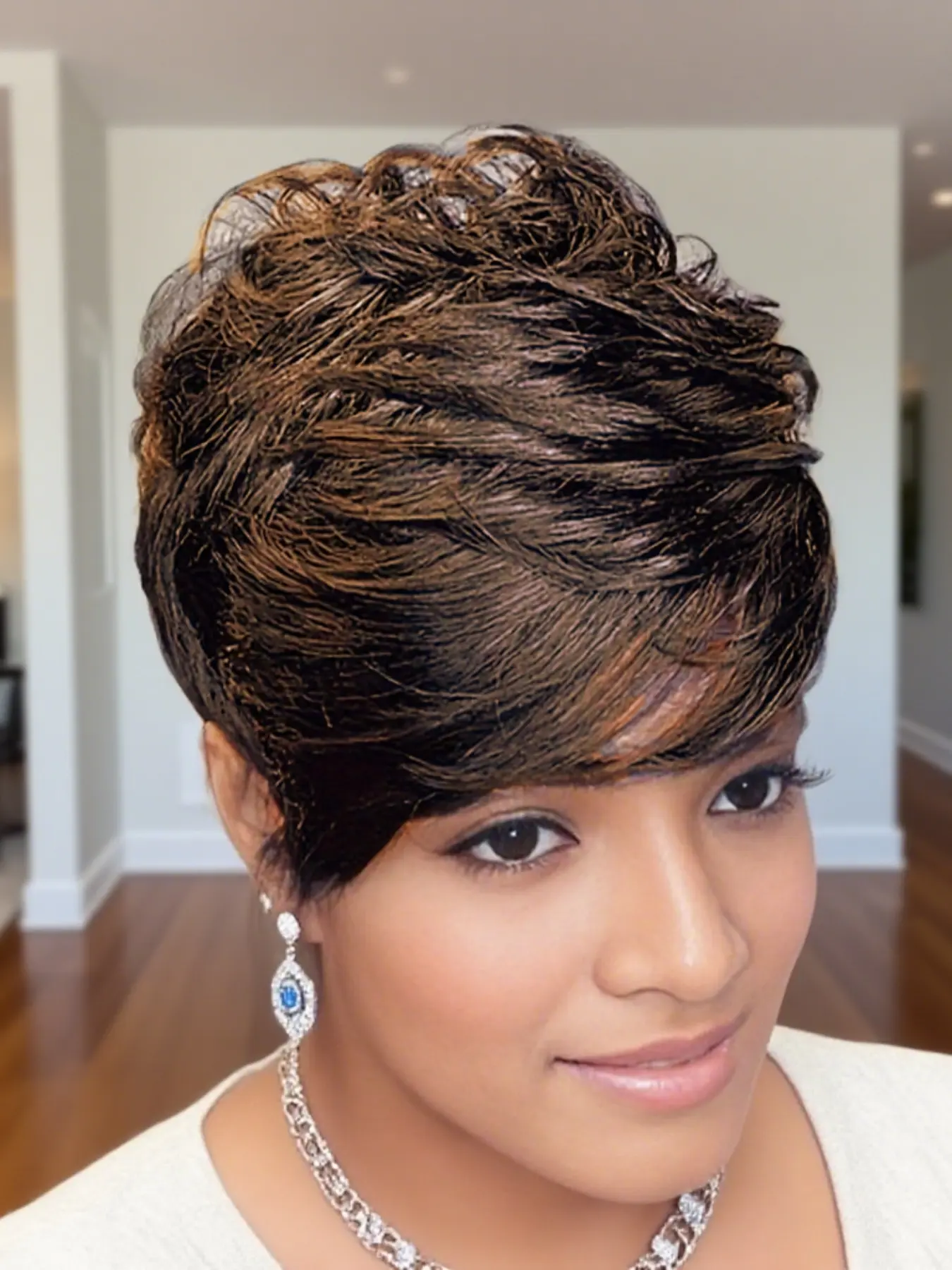 Pixie Cut Wig for Women, Human Hair Short Wigs with Bangs, Full Machine Made Layered Wig, Hair Replacement Wig, Stylish & Natural Look, Real Hair Wigs