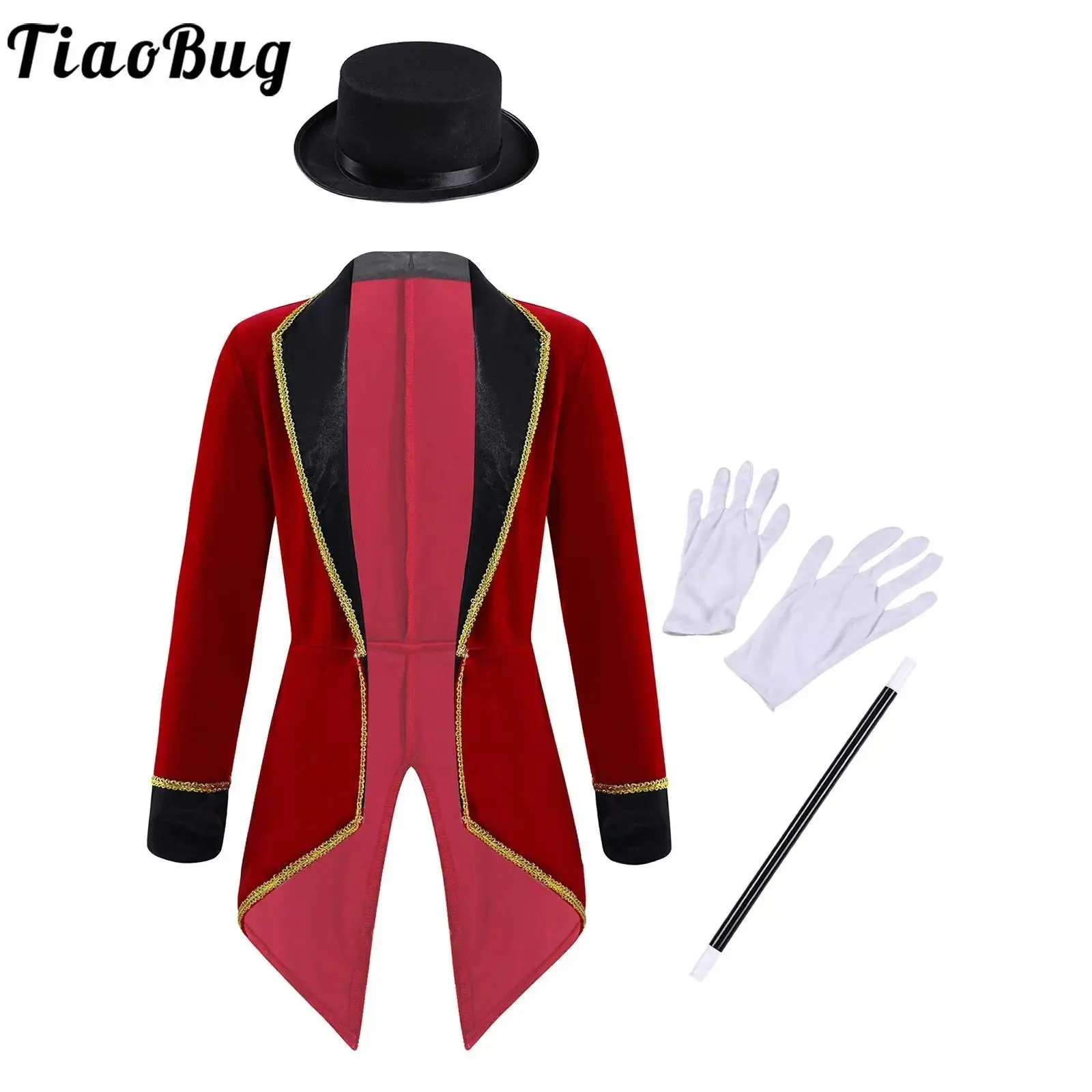 Halloween Magician Tailcoat Costume Long Sleeve Circus Ringmaster Tuxedo Jacket Coats Boys Girls Carnival Party Fancy Outfit