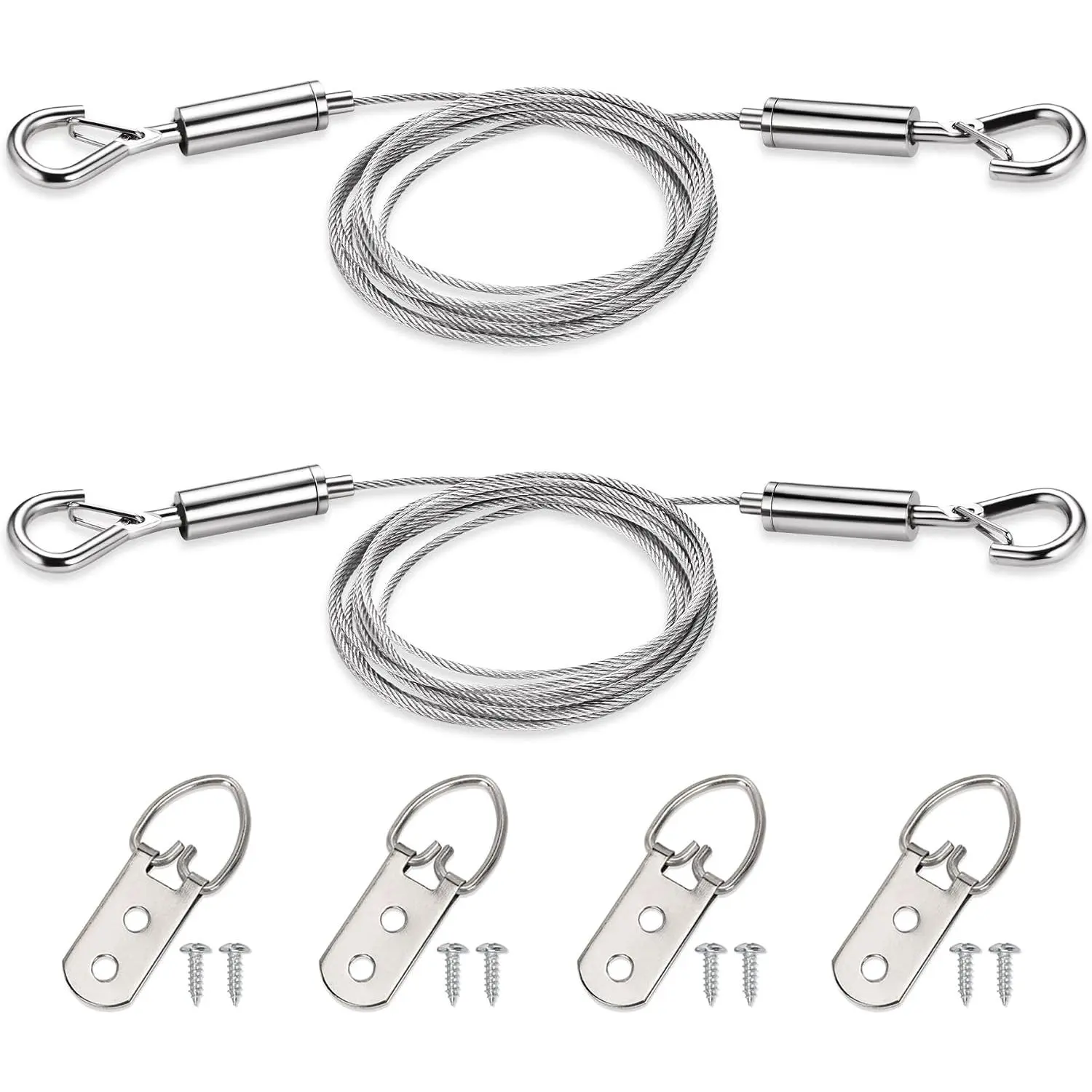 2 Pack Picture  Wire Kit with D Rings - 25kg Load Capacity | Adjustable Stainless Steel Wire Rope, for  Mirror, Light Lamp, Basket Flowerpot and Decor