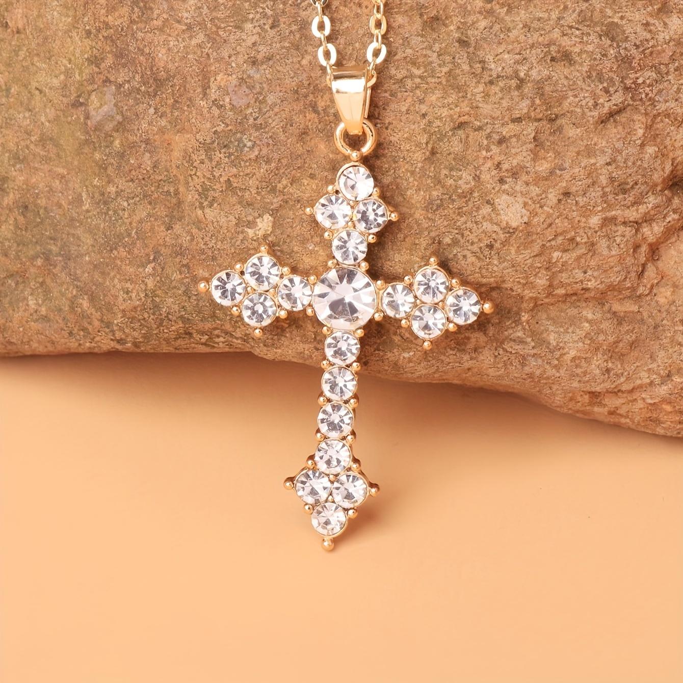 Women's Fashionable Green Cross Pendant Necklace, available in four colors to choose from