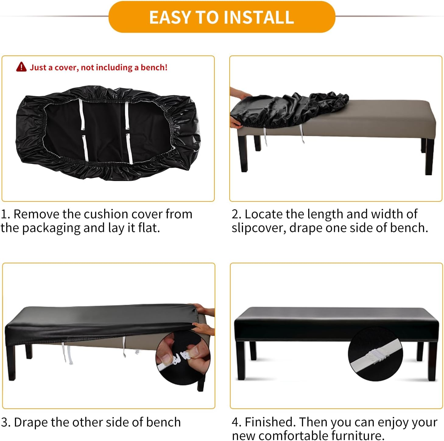 GOSTADY  Stretch Faux Leather Dining Bench Cover - Anti-Dust Waterproof Bench Slipcover Seat Cushion Protector for Bedroom, Kitchen, Hotel, Banquet