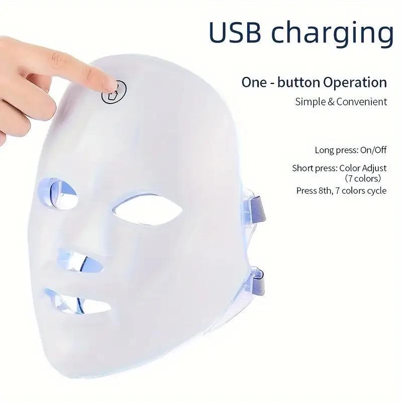 Rechargeable LED Facial Mask 7 Colors, Photon Beauty Mask, Home Skincare, Light Therapy, Lithium Ion Battery, 400mah, New Condition