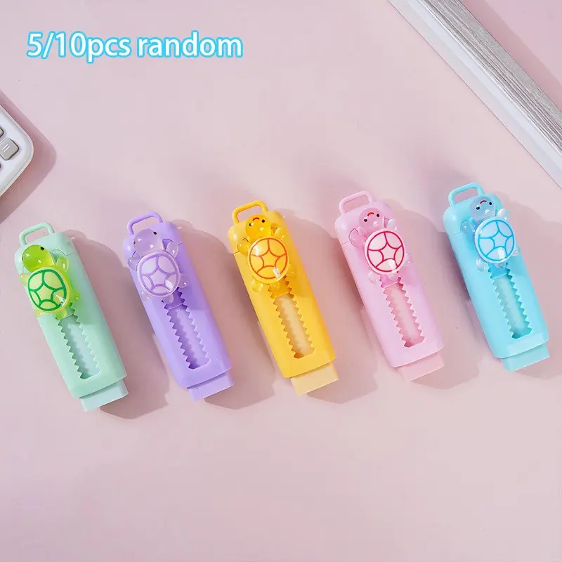 5/10pcs Cute Turtle Series Push-Pull Erasers, Random Style, Creative Student Office Exam Drawing Erasers, Clean Erasing, No Dust, Small Gifts for Festivals and Parties, Stationery