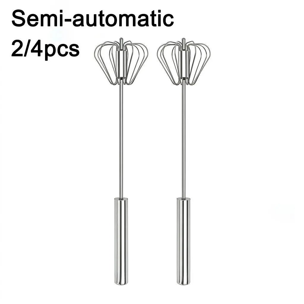 Semi-Automatic Whisk Stainless Steel Push-Action Egg Beater Manual Rotary Hand Mixer to Help Speed Up Prep Time Multi-Use Kitchen Tool for Baking, Frothing, and Blending Portable and Eco-Friendly Design for Efficient Cooking Support