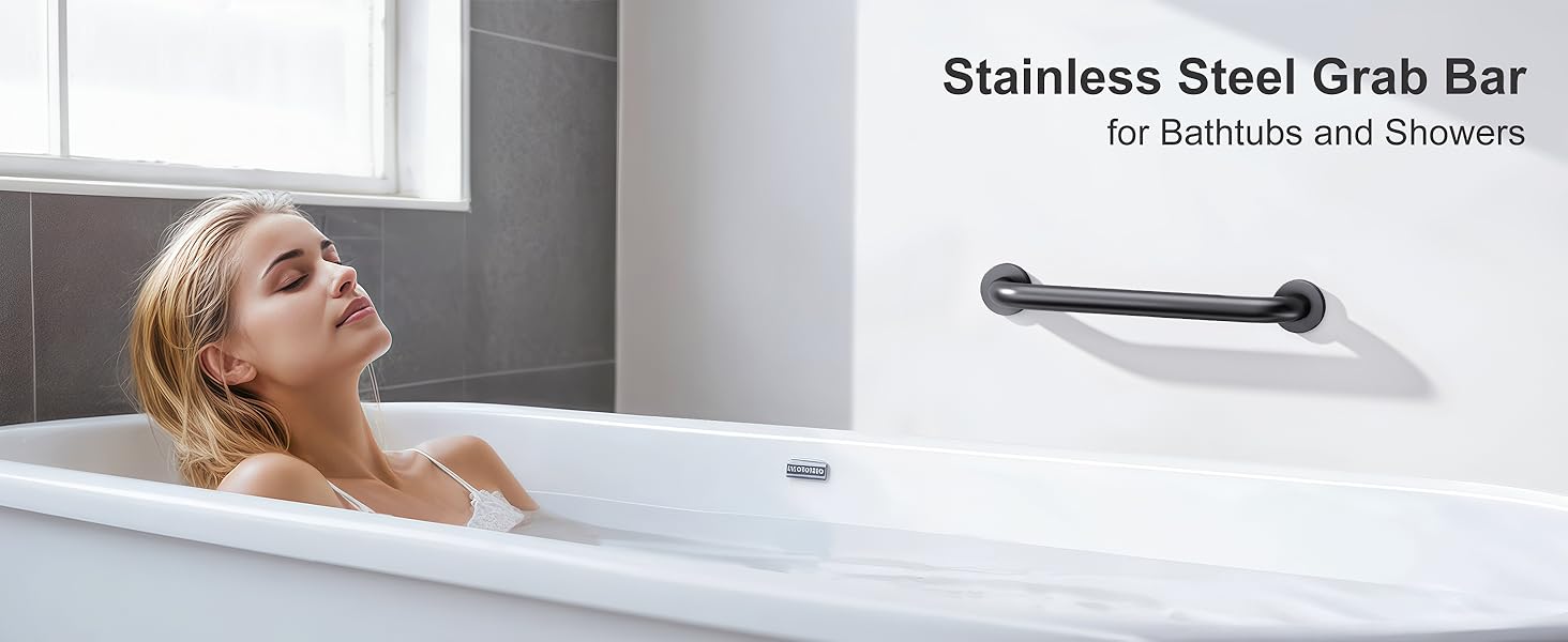 2 Pack Shower Grab Bar, 16 Inch Stainless Grab Bar Handicap Bars, Shower Handle Bath Handle, Safety Bars for Seniors, Elderly or Handicapped (Black)