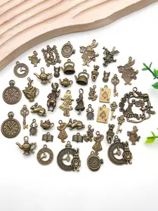 45pcs Mixed Alice in Wonderland Fairy Charms Collection - Antique Alice Rabbit Steampunk Skeleton Keys Pendants for DIY Jewelry Making